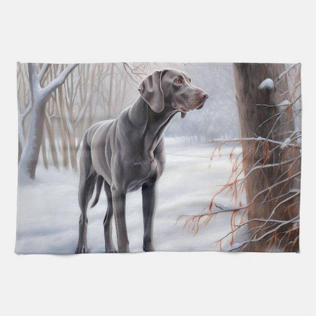 Weimaraner Let It Snow Christmas Tea Towel (Horizontal)