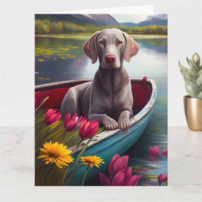 Weimaraner on a Paddle: A Scenic Adventure Card (Small Plant)