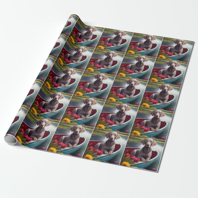 Weimaraner on a Paddle: A Scenic Adventure Wrapping Paper (Unrolled)