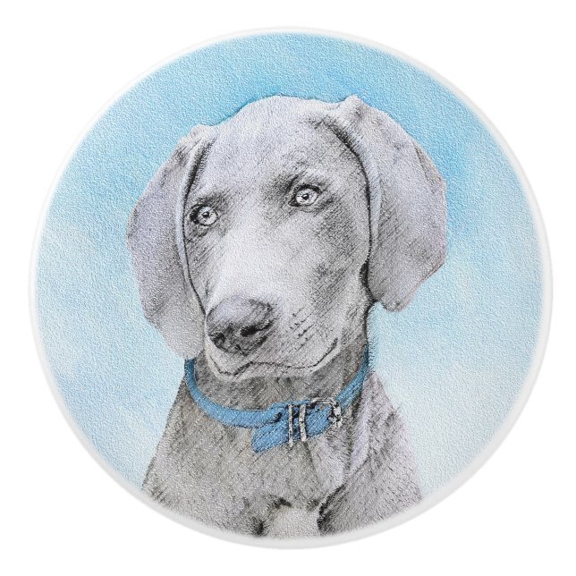 Weimaraner Painting - Cute Original Dog Art Ceramic Knob (Front)