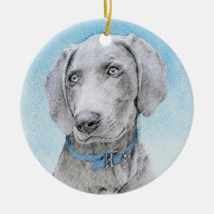 Weimaraner Painting - Cute Original Dog Art Ceramic Tree Decoration
