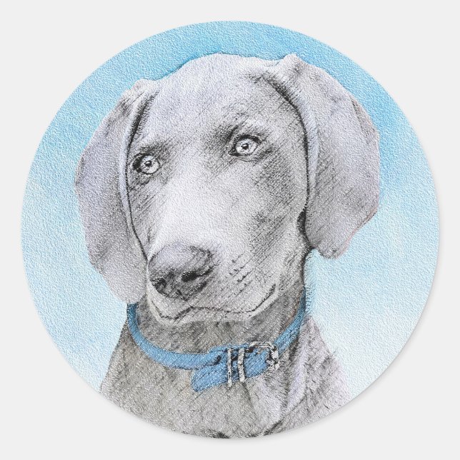 Weimaraner Painting - Cute Original Dog Art Classic Round Sticker (Front)