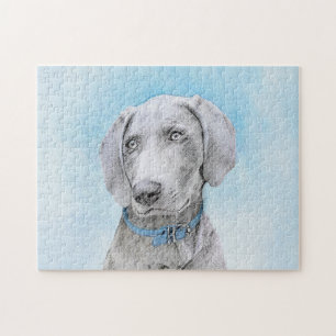 Weimaraner Painting - Cute Original Dog Art Jigsaw Puzzle