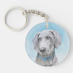 Weimaraner Painting - Cute Original Dog Art Key Ring