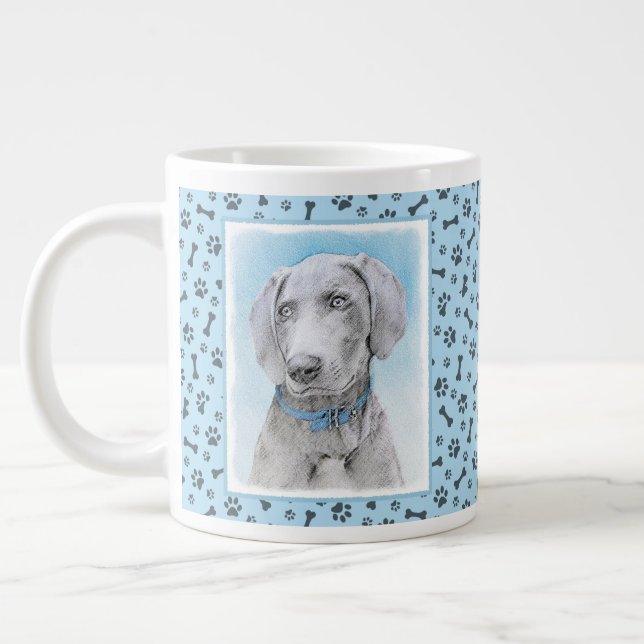 Weimaraner Painting - Cute Original Dog Art Large Coffee Mug (Left)