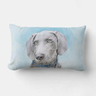 Weimaraner Painting - Cute Original Dog Art Lumbar Cushion