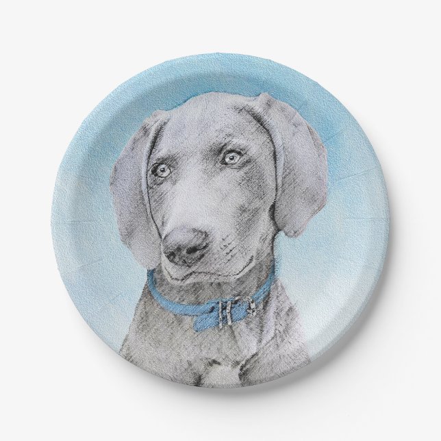 Weimaraner Painting - Cute Original Dog Art Paper Plate (Front)