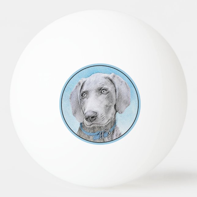 Weimaraner Painting - Cute Original Dog Art Ping Pong Ball (Front)