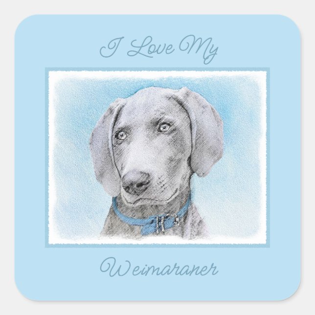 Weimaraner Painting - Cute Original Dog Art Square Square Sticker (Front)