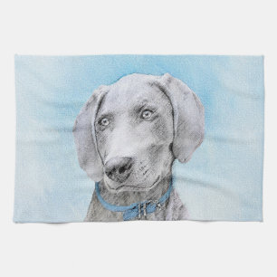 Weimaraner Painting - Cute Original Dog Art Tea Towel