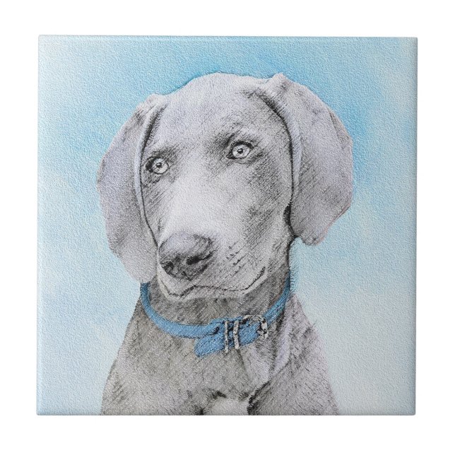 Weimaraner Painting - Cute Original Dog Art Tile (Front)