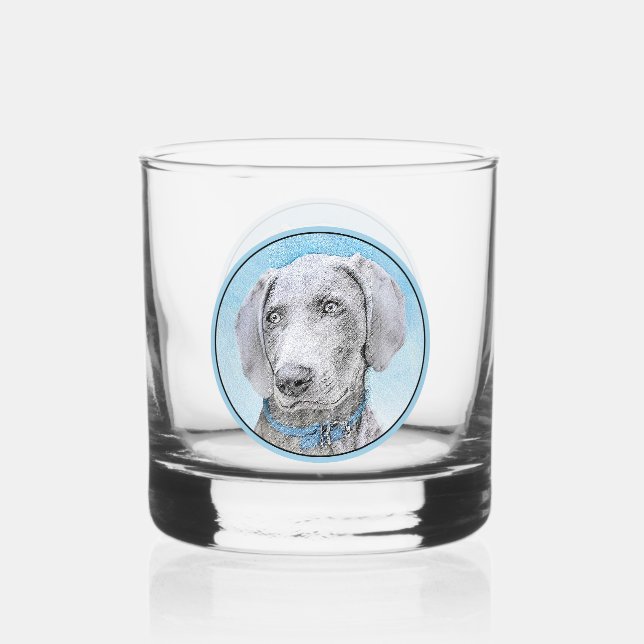 Weimaraner Painting - Cute Original Dog Art Whiskey Glass (Front)