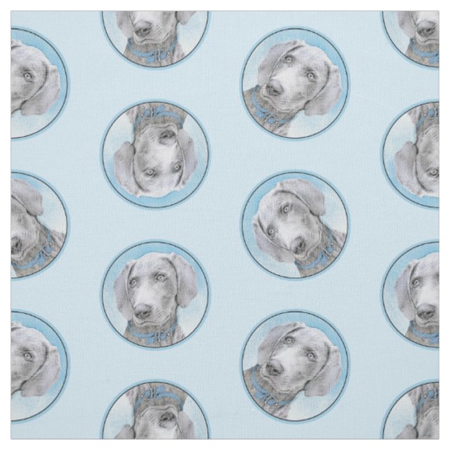 Weimaraner Painting Grey Silver Original Dog Art Fabric (Swatch)