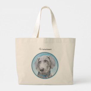 Weimaraner Painting Grey Silver Original Dog Art Large Tote Bag