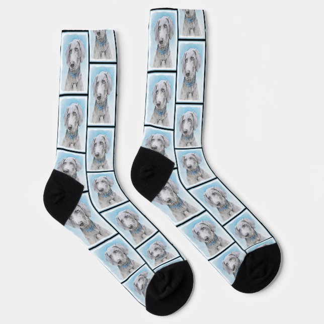 Weimaraner Painting Grey Silver Original Dog Art Socks (Right)