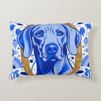Weimaraner peering thru the letter "O" in Gold Decorative Cushion