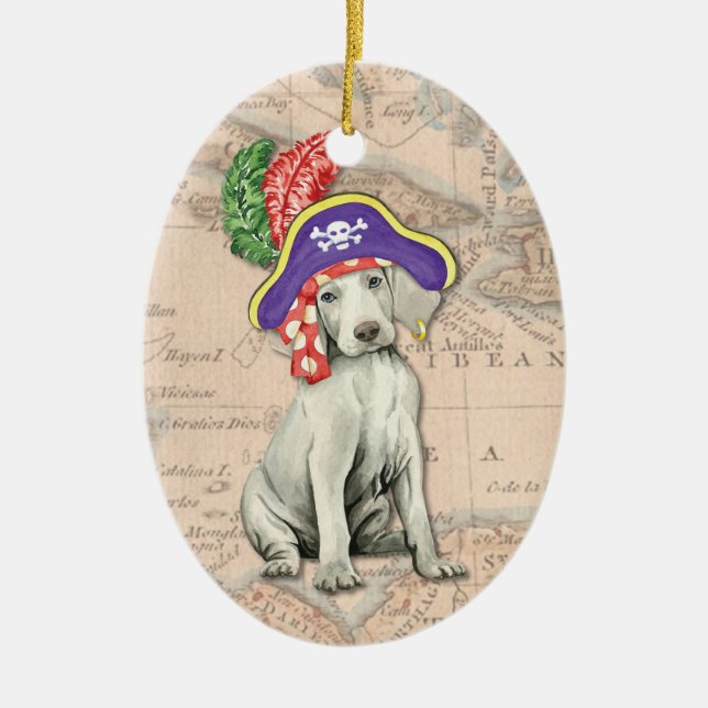 Weimaraner Pirate Ceramic Tree Decoration (Front)