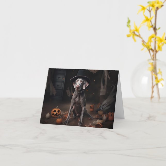 Weimaraner Pumpkins Halloween Scary Card (Yellow Flower)