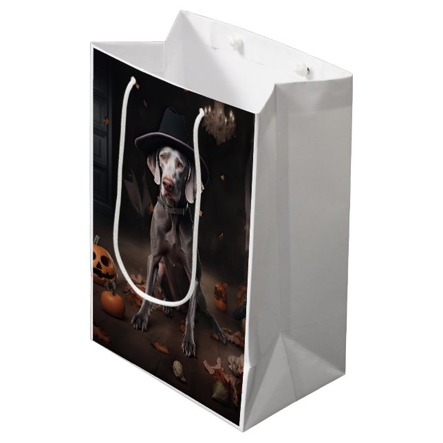 Weimaraner Pumpkins Halloween Scary Medium Gift Bag (Front Angled)