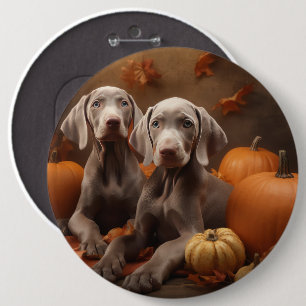 Weimaraner Puppy Autumn Delight Pumpkin 6 Cm Round Badge