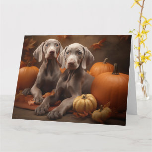 Weimaraner Puppy Autumn Delight Pumpkin Card