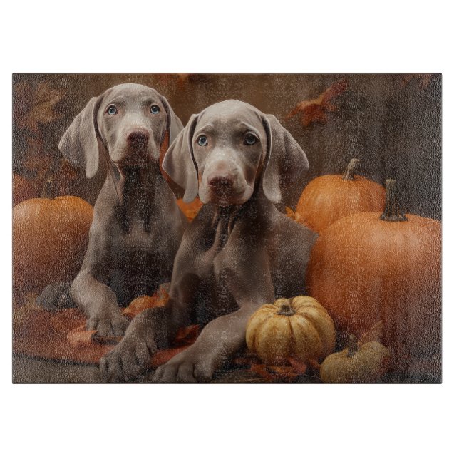 Weimaraner Puppy Autumn Delight Pumpkin Cutting Board (Front)