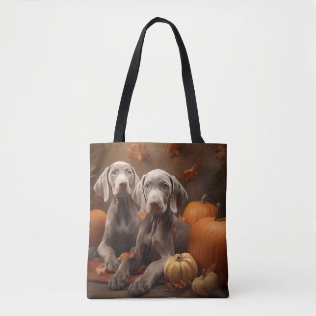 Weimaraner Puppy Autumn Delight Pumpkin Tote Bag (Front)
