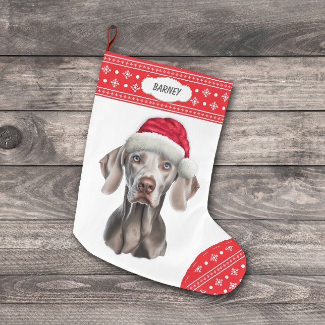 Weimaraner Santa Hat Snowflake Border Large Christmas Stocking (Creator Uploaded)