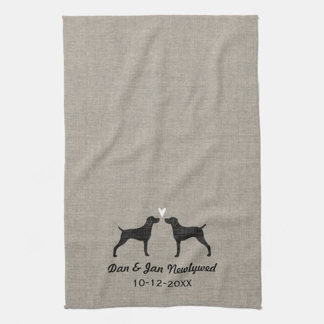 Weimaraner Silhouettes with Heart and Text Tea Towel (Vertical)