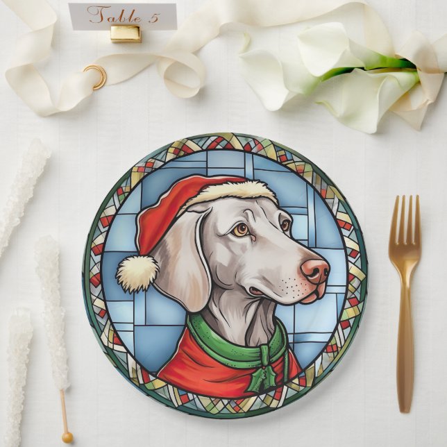Weimaraner Stained Glass Christmas Paper Plate (Wedding)