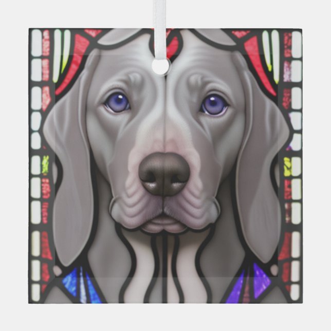 Weimaraner "Stained Glass"  Glass Tree Decoration (Front)
