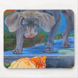 Weimaraner & Tabby Cat Mousepad