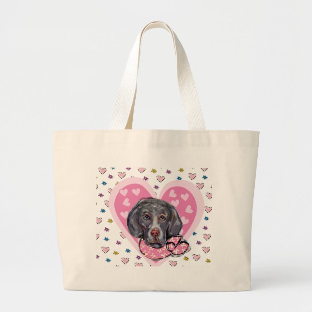 Weimaraner Valentine Large Tote Bag (Front)