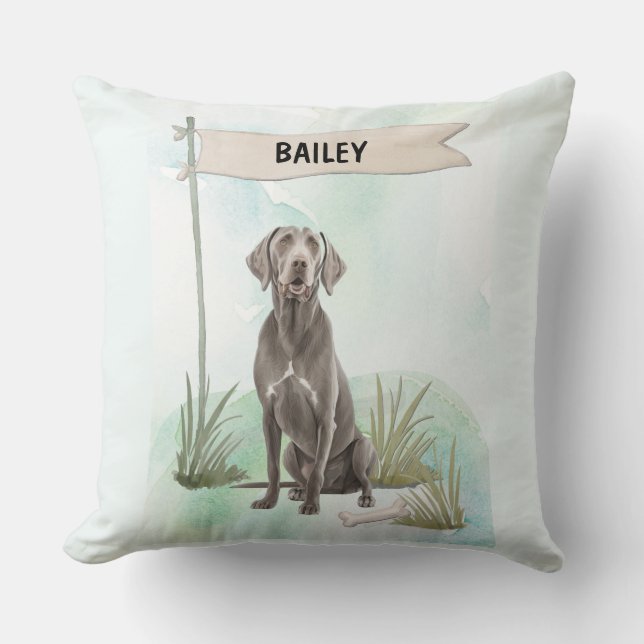 Weimaraner Watercolor Personalised Dog Cushion (Front)