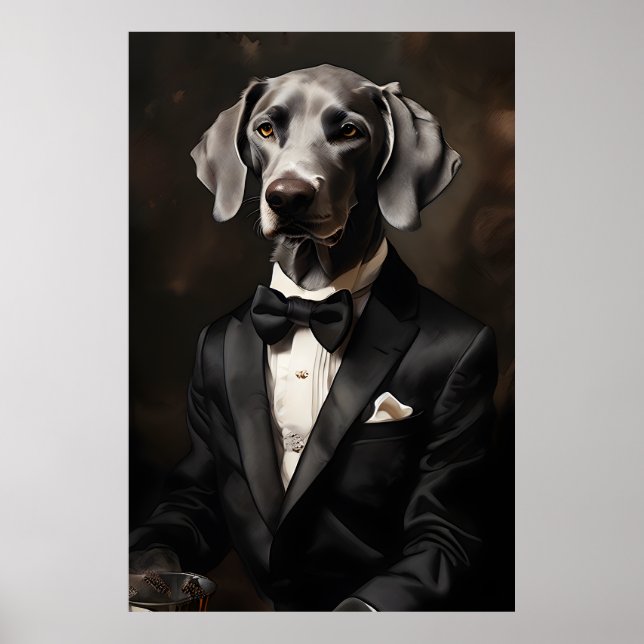 Weimaraner Wearing a Tuxedo Ink Vertical Poster (Front)