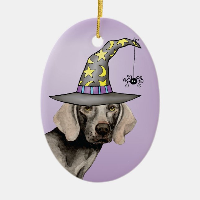 Weimaraner Witch Ceramic Tree Decoration (Front)