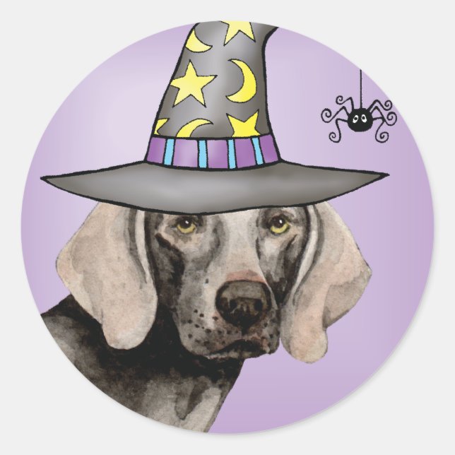 Weimaraner Witch Classic Round Sticker (Front)