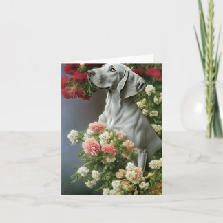 Weimaraner With Carnations Note Card