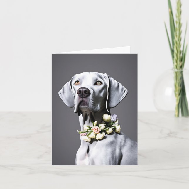 Weimaraner With Flowers Blank Notecard (Front)