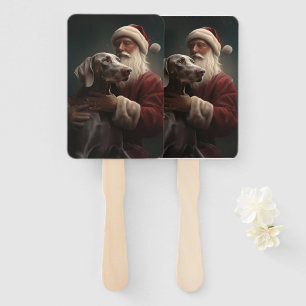 Weimaraner With Santa Claus Festive Christmas Hand Fan