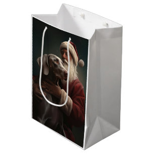 Weimaraner With Santa Claus Festive Christmas Medium Gift Bag