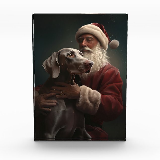 Weimaraner With Santa Claus Festive Christmas Photo Block (Front)