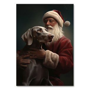 Weimaraner With Santa Claus Festive Christmas Table Number