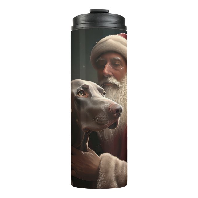 Weimaraner With Santa Claus Festive Christmas Thermal Tumbler (Front)
