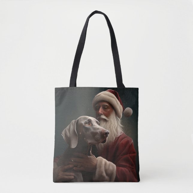 Weimaraner With Santa Claus Festive Christmas Tote Bag (Front)