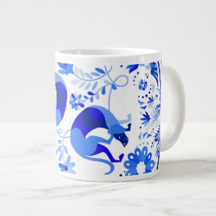 Weimaraners, Rabbits and Birds Otomi Blue & White  Large Coffee Mug