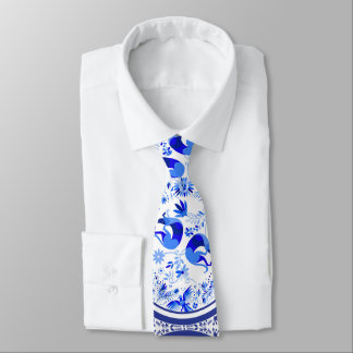 Weimaraners, Rabbits and Birds Otomi Blue & White Tie