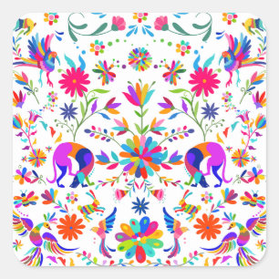 Weimaraners,Rabbits, Bugs & Birds Otomi pattern Square Sticker