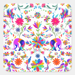 Weims, Rabbits, & Birds Otomi styled pattern Square Sticker