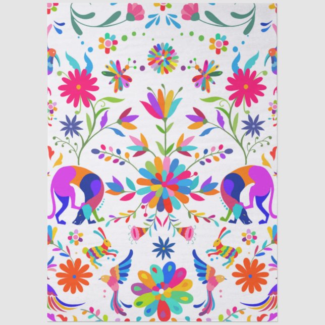 Weims, Rabbits, & Birds Otomi styled pattern  Tissue Paper (Front)